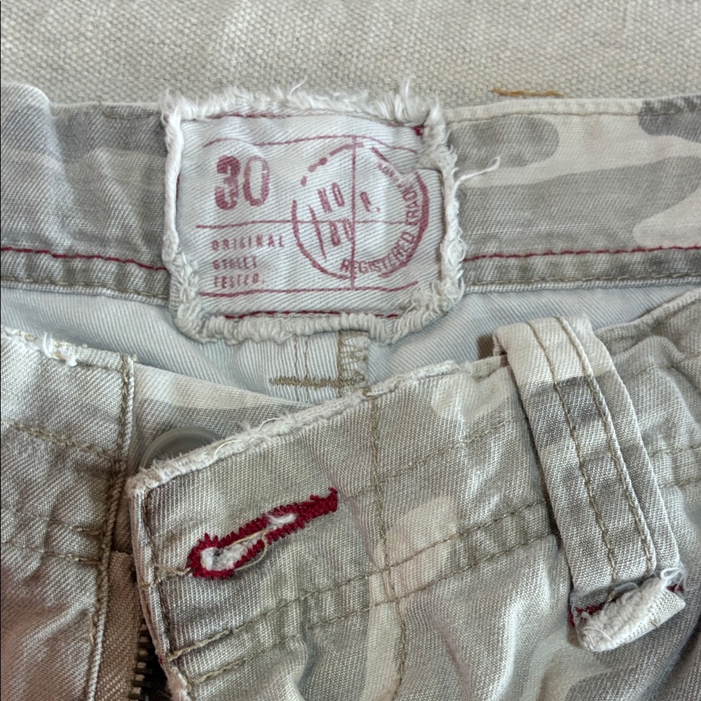 urban pipeline Light Beige Camo Cargo Shorts with Red Stitch Detail